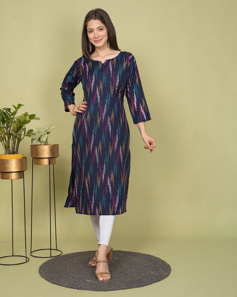 Women Ikat Print Straight Kurti