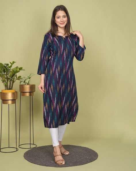 Women Ikat Print Straight Kurti