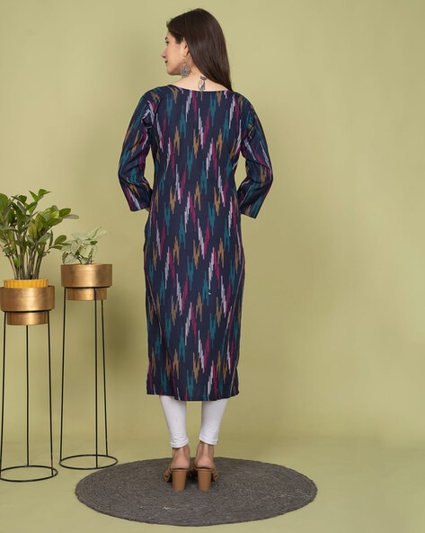 Women Ikat Print Straight Kurti