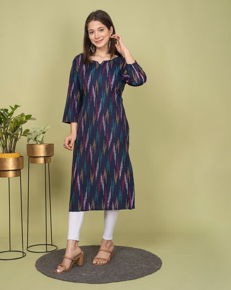 Women Ikat Print Straight Kurti