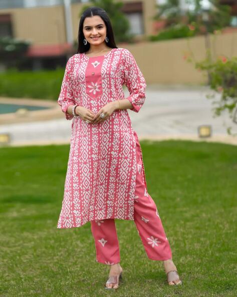 Geometric Print Straight Kurta Set