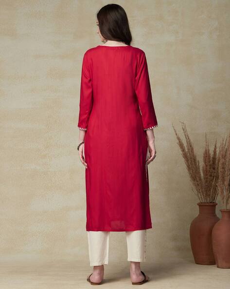 Women Embroidered Straight Kurta