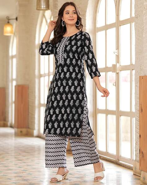 Women Block Print Straight Kurta & Palazzos Set