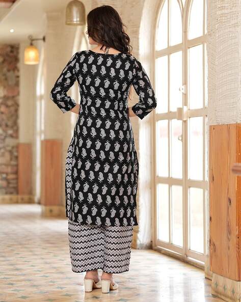 Women Block Print Straight Kurta & Palazzos Set