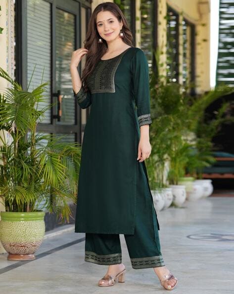 Women Embroidered Straight Kurta Set