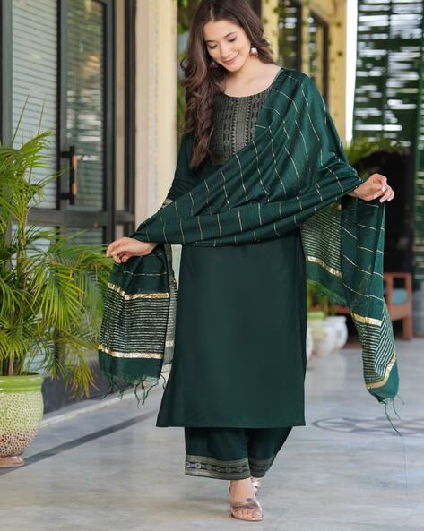 Women Embroidered Straight Kurta Set