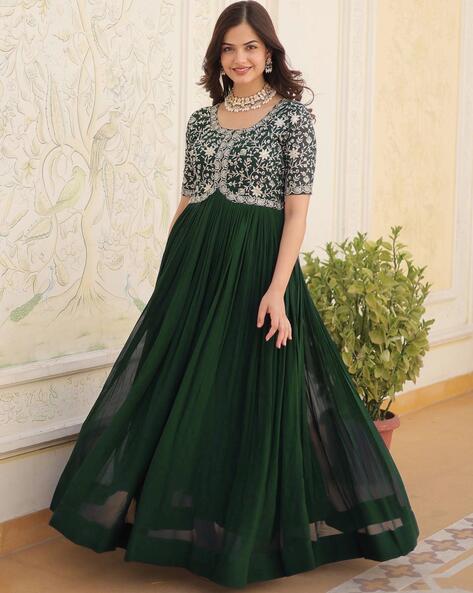 Women Embroidered Round-Neck Gown