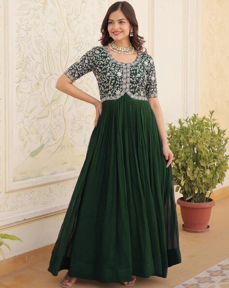 Women Embroidered Round-Neck Gown