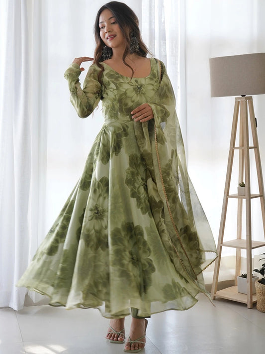 Printed Organza Suit Set With Dupatta