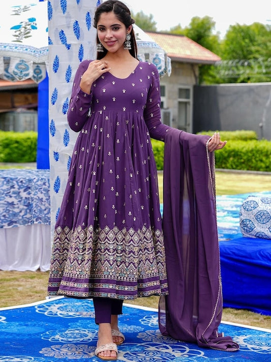 Ethnic Motifs Embroidered Empire Thread Work Anarkali Suit Set