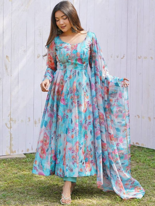 Printed Organza  Suit Set With Dupatta