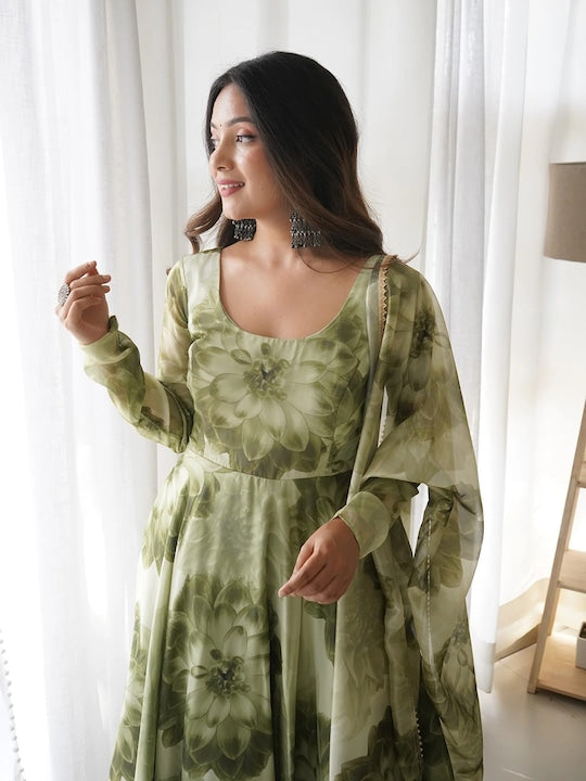 Printed Organza Suit Set With Dupatta