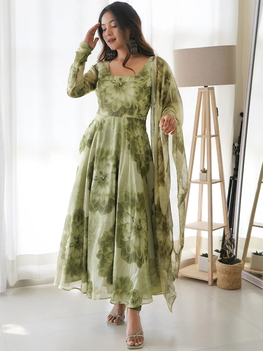 Printed Organza Suit Set With Dupatta
