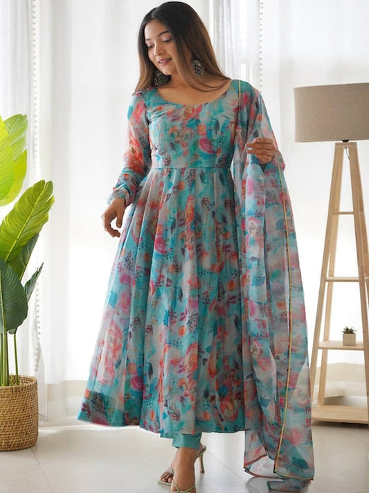 Printed Organza  Suit Set With Dupatta
