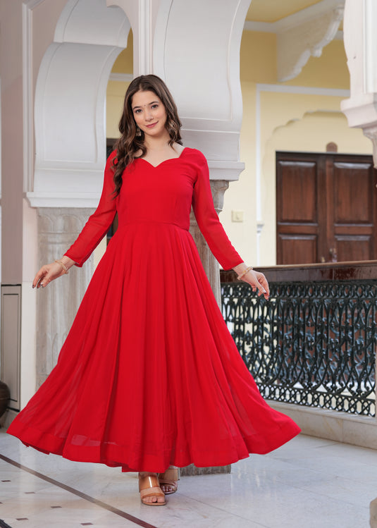 Vaani Creation Georgette Anarkali Kurta with Pant and Dupatta Set