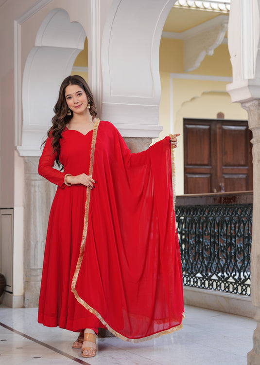 Vaani Creation Georgette Anarkali Kurta with Pant and Dupatta Set