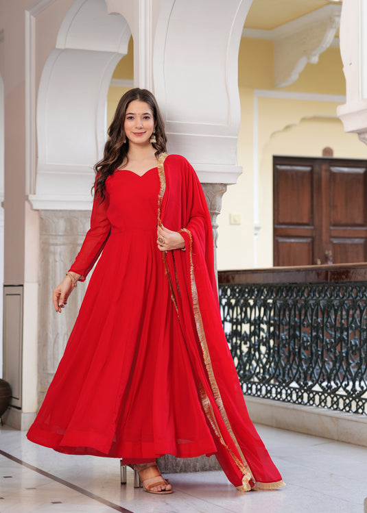 Vaani Creation Georgette Anarkali Kurta with Pant and Dupatta Set