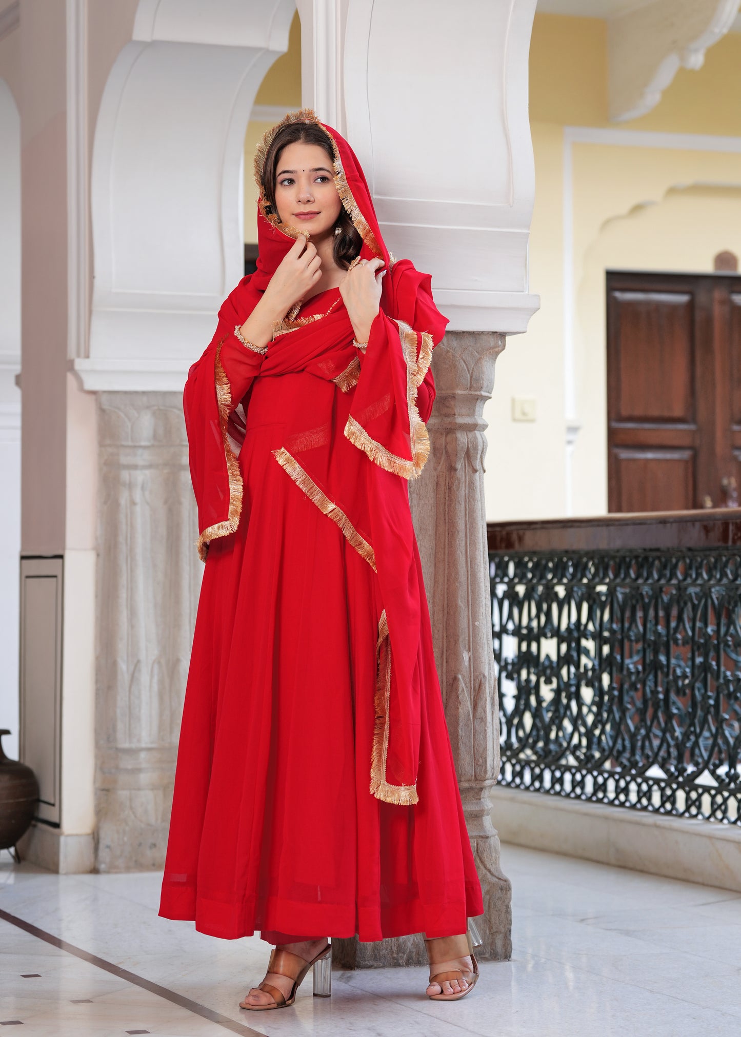 Vaani Creation Georgette Anarkali Kurta with Pant and Dupatta Set