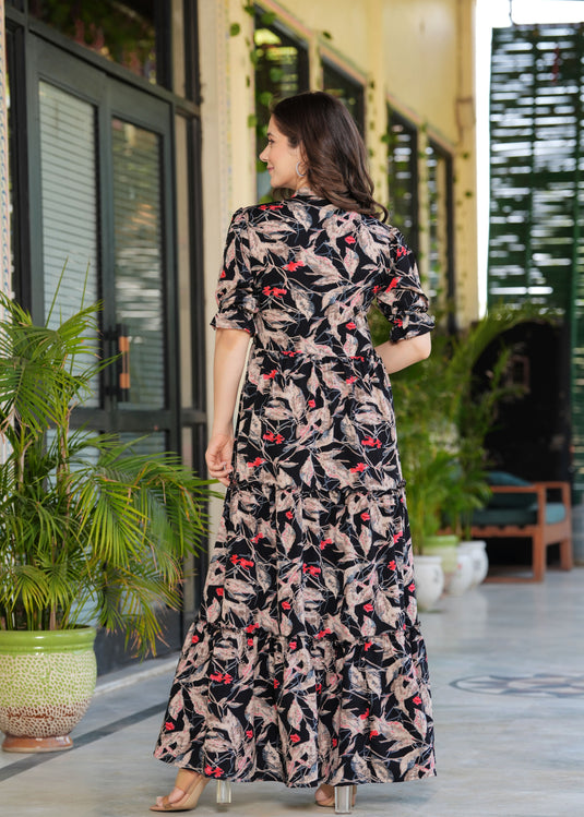 Women Floral Printed Tiered Dress