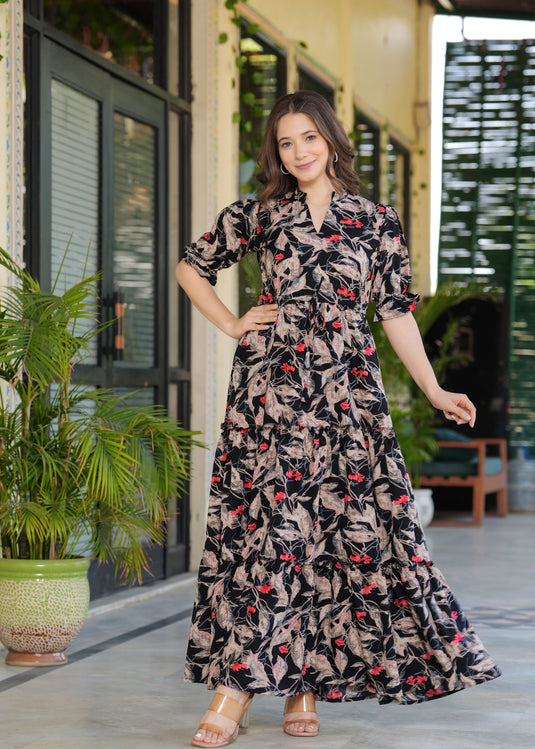 Women Floral Printed Tiered Dress