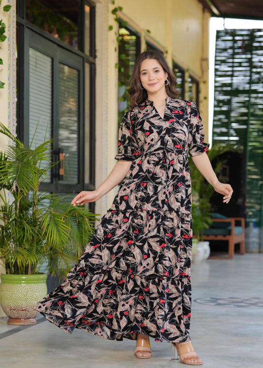 Women Floral Printed Tiered Dress