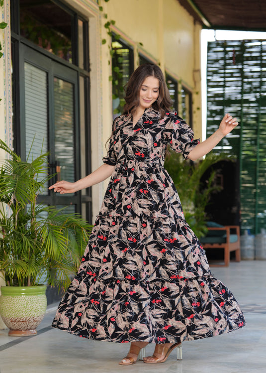 Women Floral Printed Tiered Dress