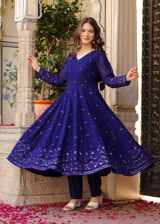 Women Embellished Anarkali Kurta with Pants & Dupatta