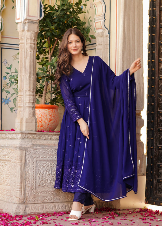 Women Embellished Anarkali Kurta with Pants & Dupatta