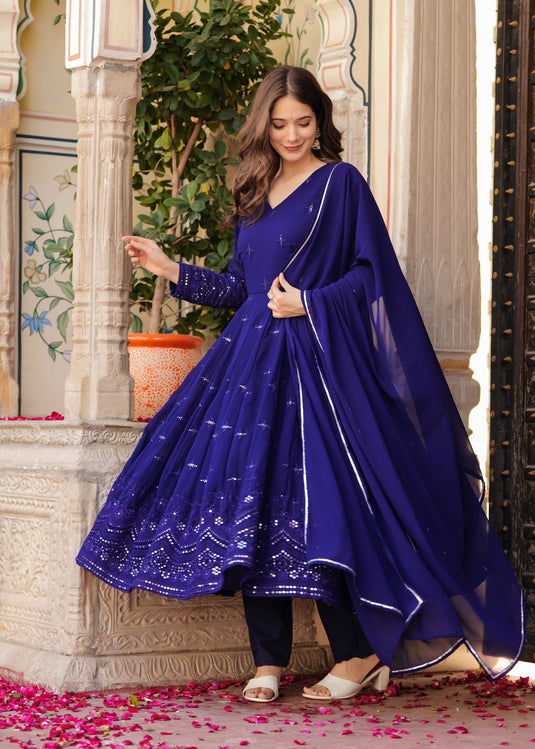 Women Embellished Anarkali Kurta with Pants & Dupatta