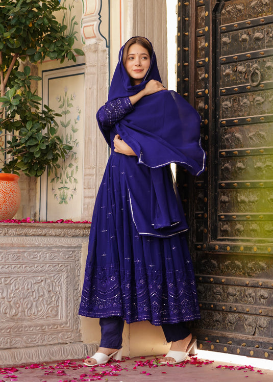 Women Embellished Anarkali Kurta with Pants & Dupatta