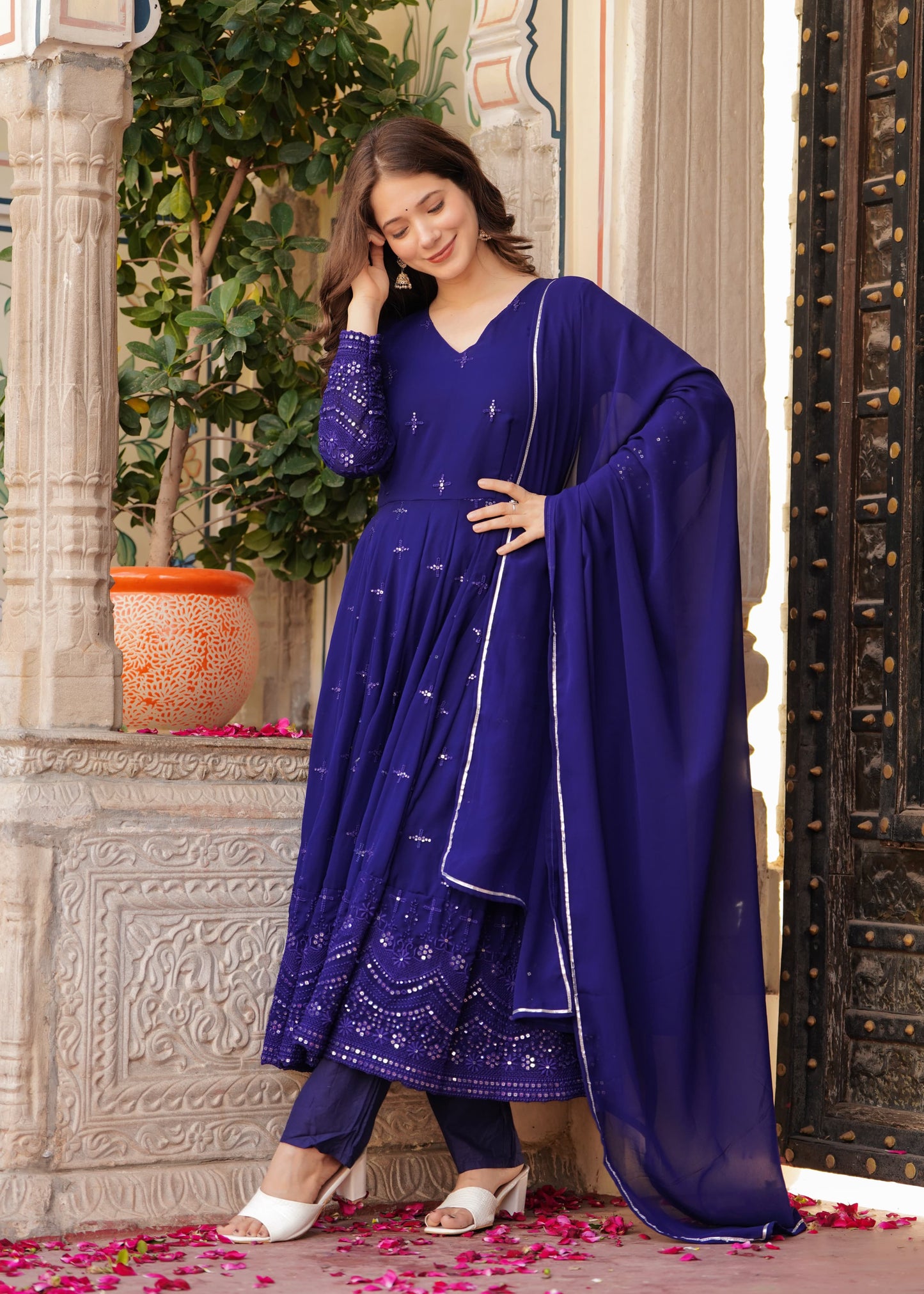 Women Embellished Anarkali Kurta with Pants & Dupatta
