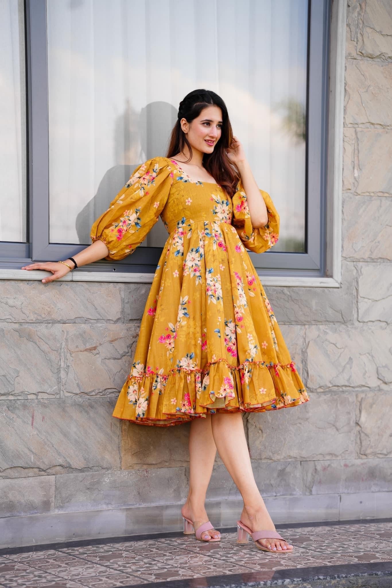 Mustard Floral Printed Dress