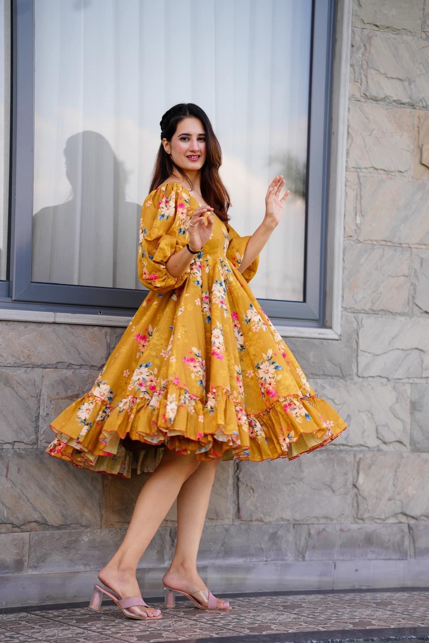 Mustard Floral Printed Dress