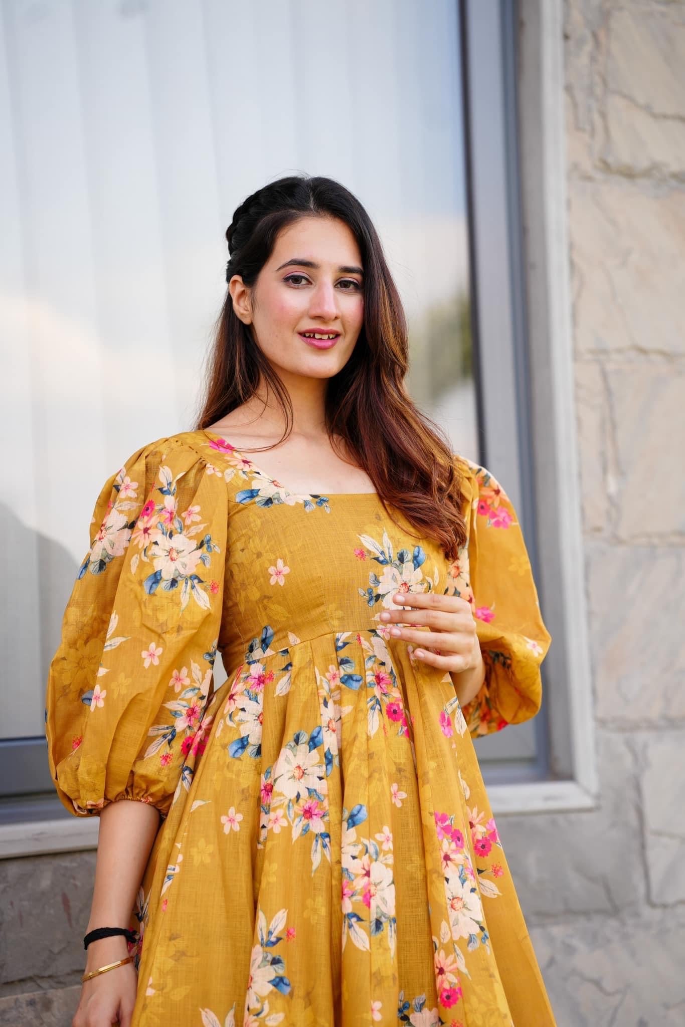 Mustard Floral Printed Dress