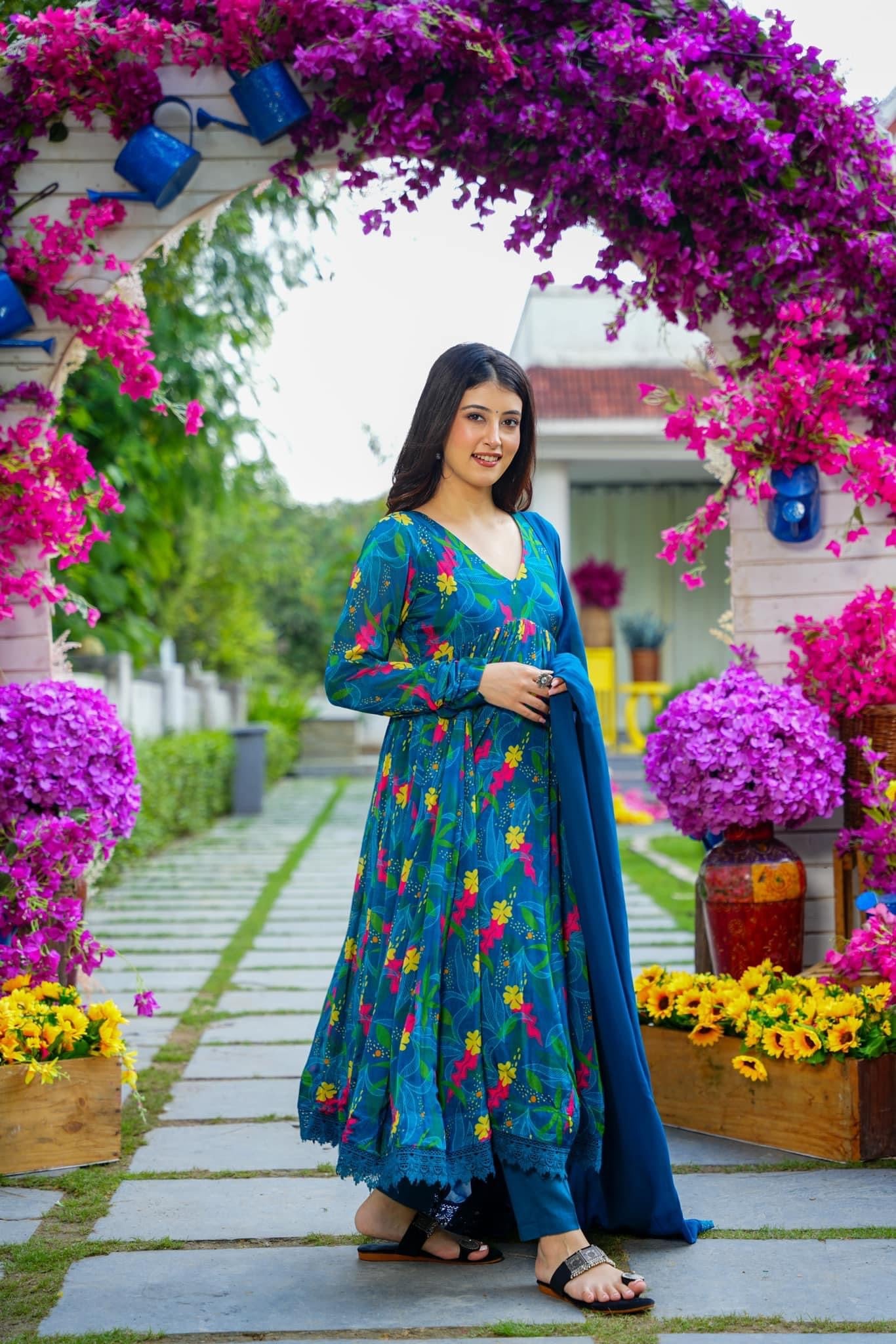 Printed Suit With Trousers & Dupatta