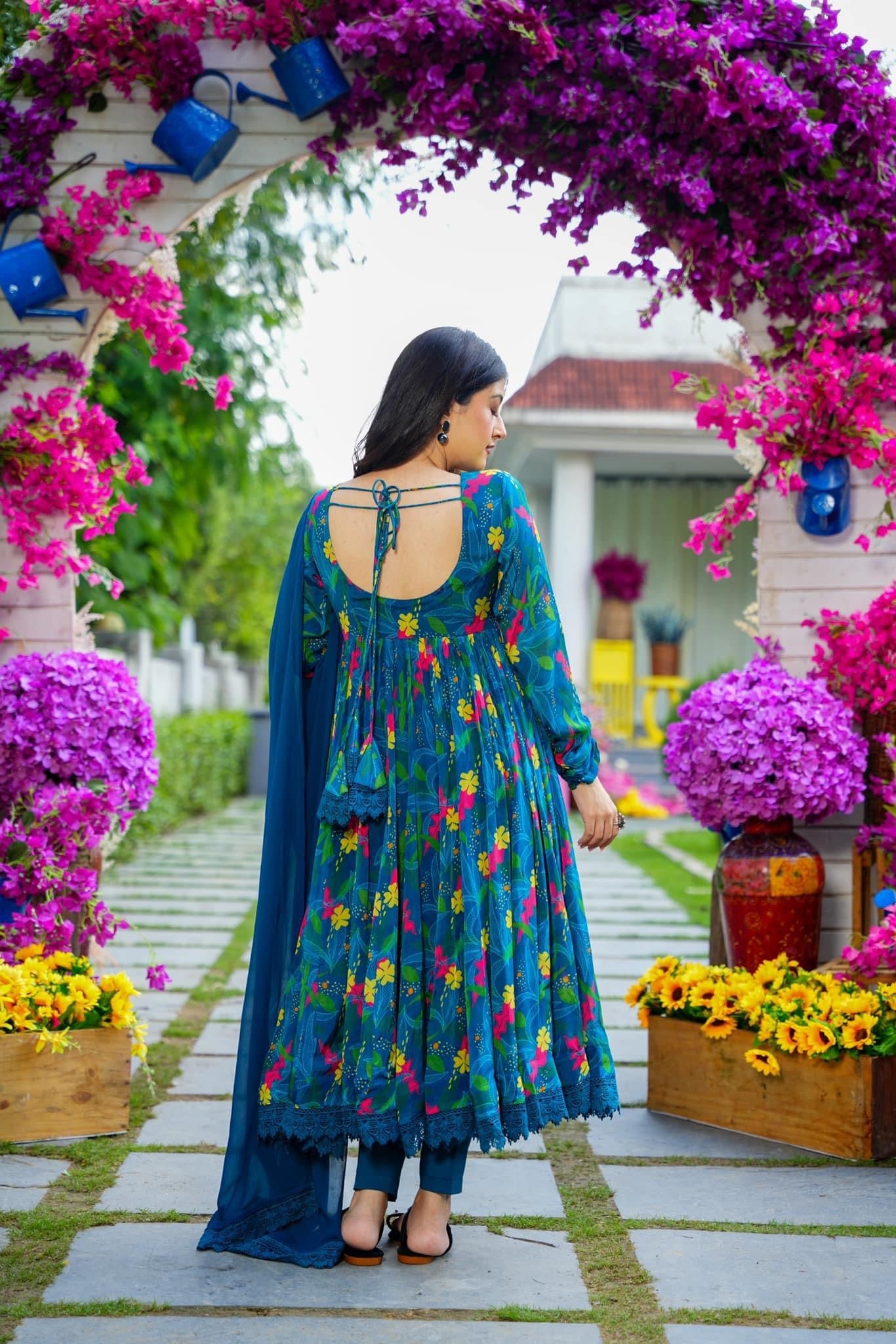 Printed Suit With Trousers & Dupatta