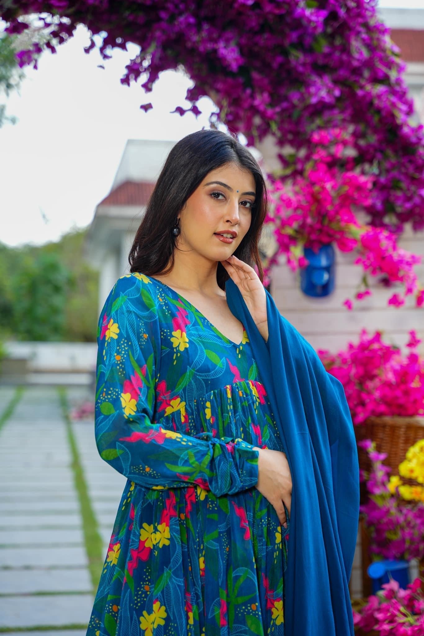 Printed Suit With Trousers & Dupatta
