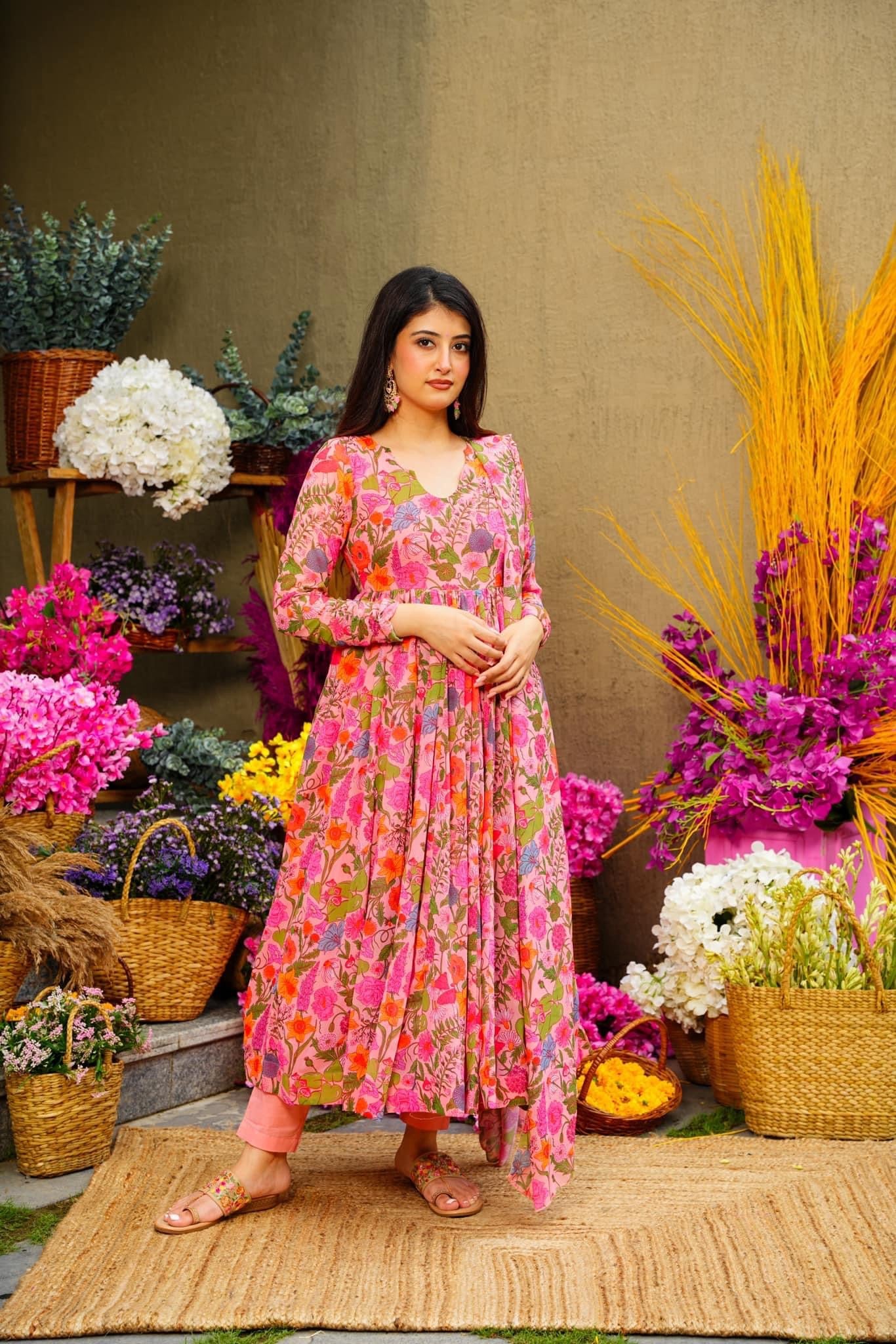 Floral Georgette Suit Set With Dupatta
