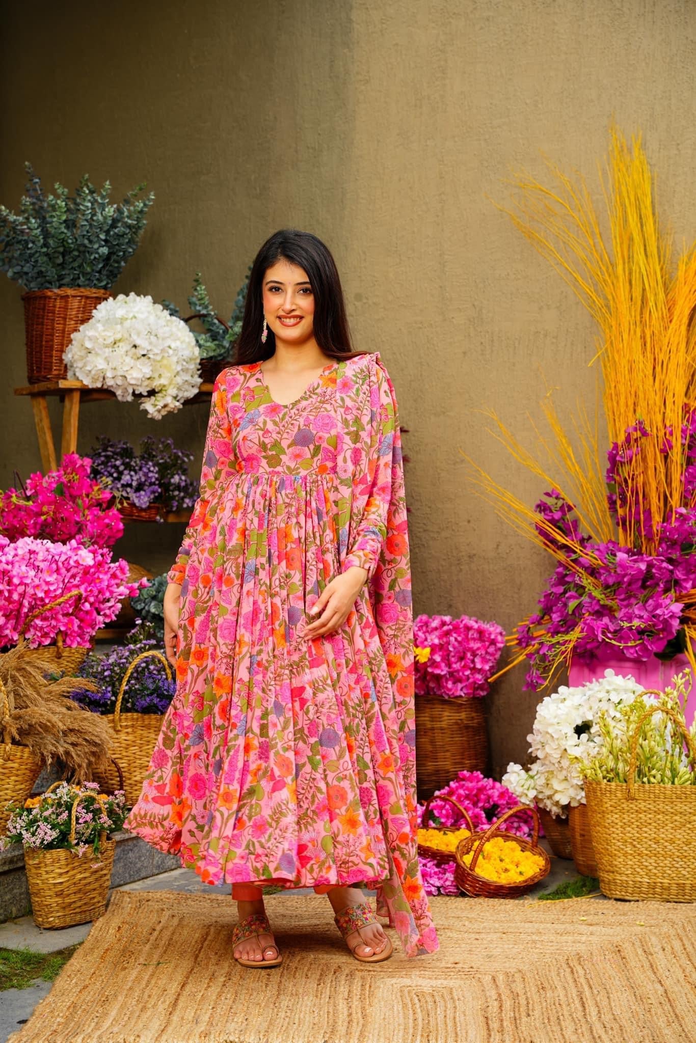 Floral Georgette Suit Set With Dupatta