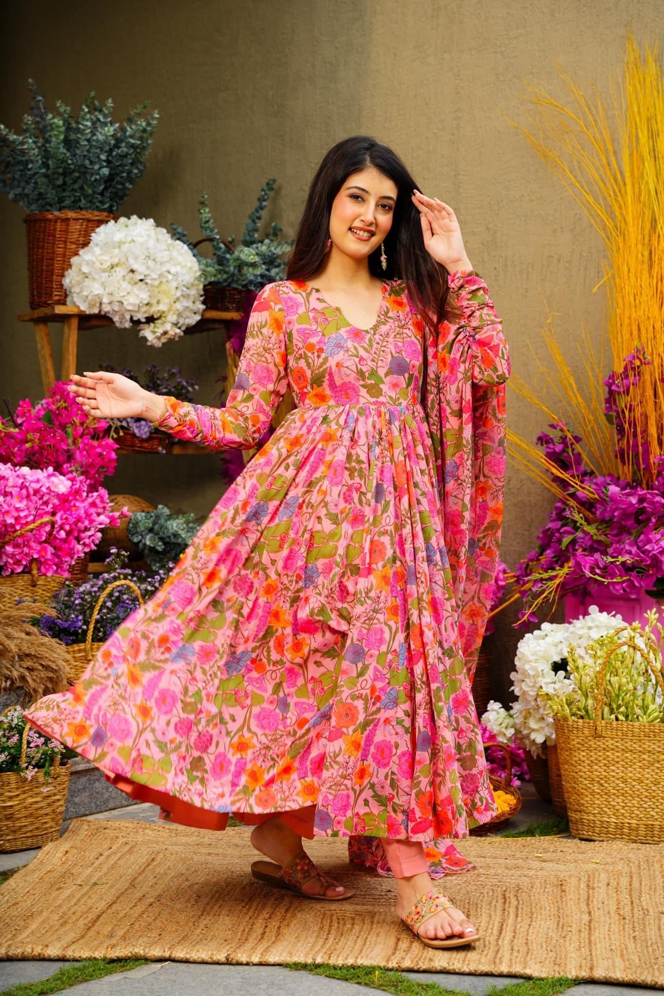 Floral Georgette Suit Set With Dupatta