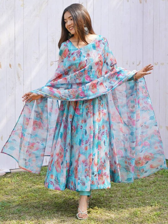 Printed Organza  Suit Set With Dupatta