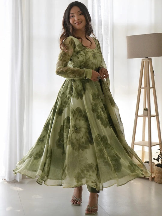 Printed Organza Suit Set With Dupatta