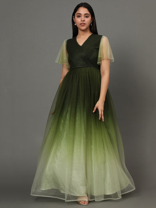 Vaani Creation Shading Net Pleated Gown