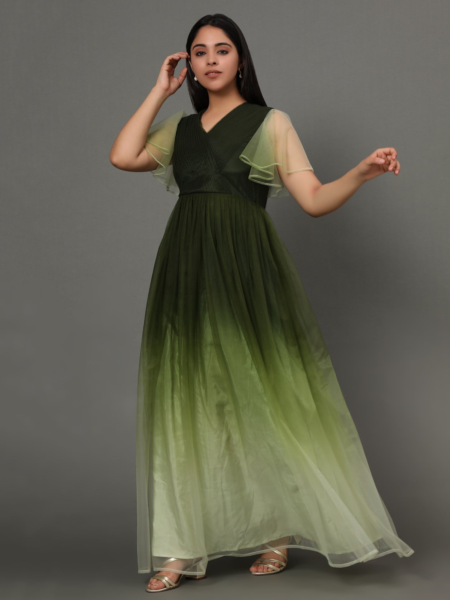 Vaani Creation Shading Net Pleated Gown