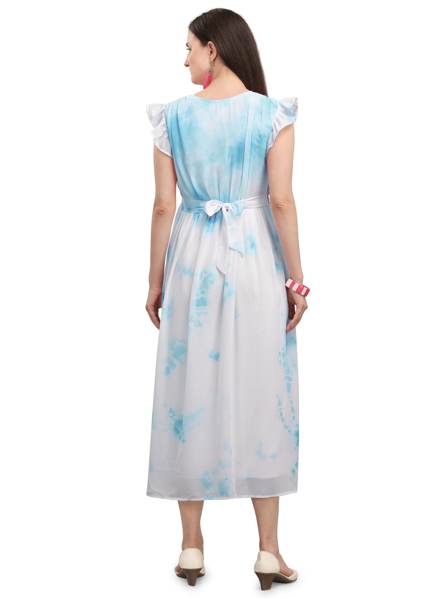 Vaani Creation Women's Midi Tie and Dye Pleated Dress