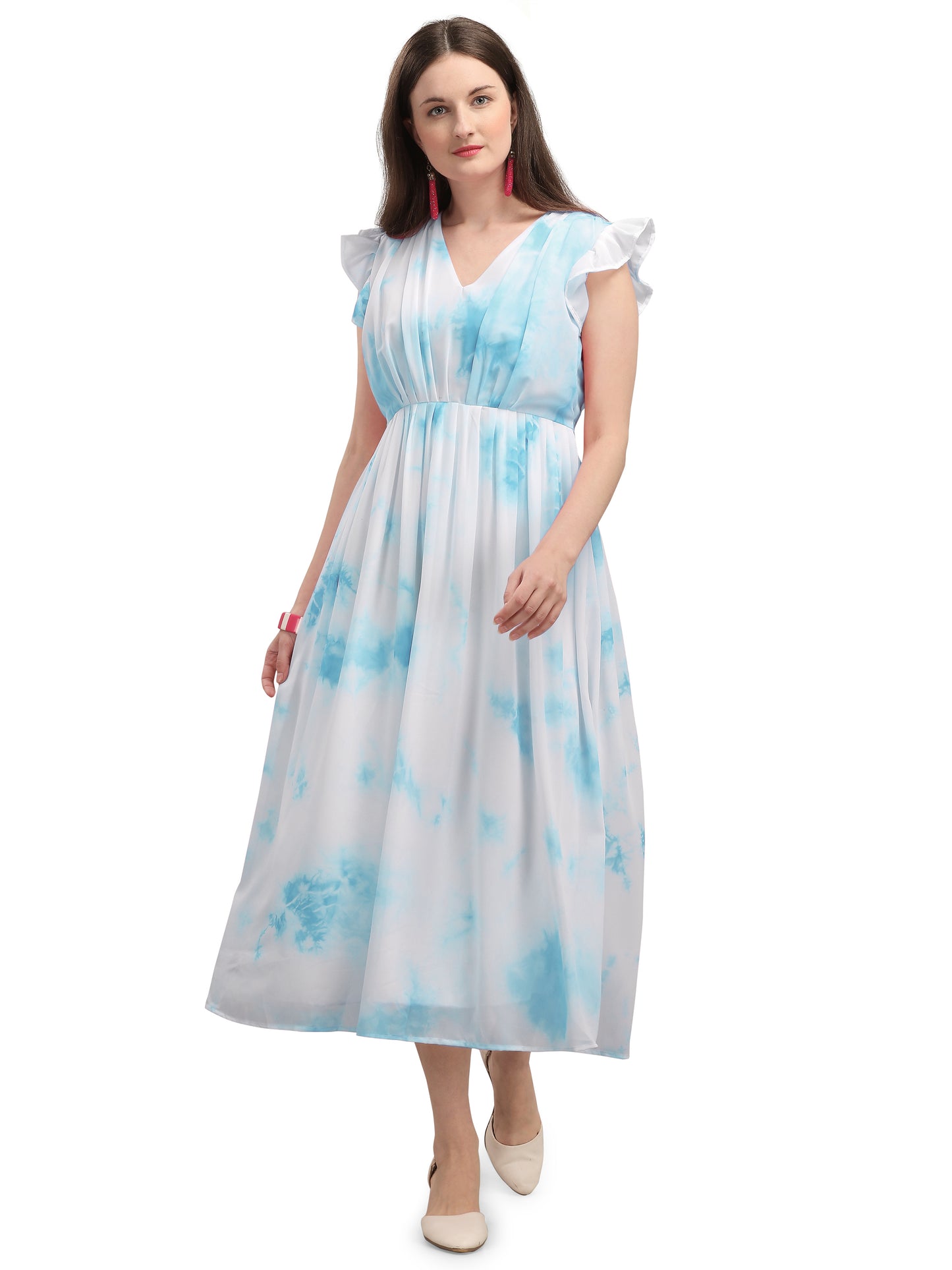 Vaani Creation Women's Midi Tie and Dye Pleated Dress