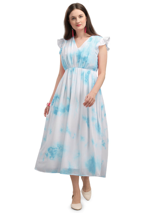 Vaani Creation Women's Midi Tie and Dye Pleated Dress