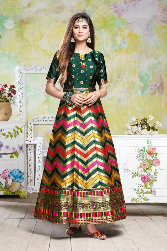 Vaani Creation Semi Stitched Jacquard Silk Gown (Free Size)