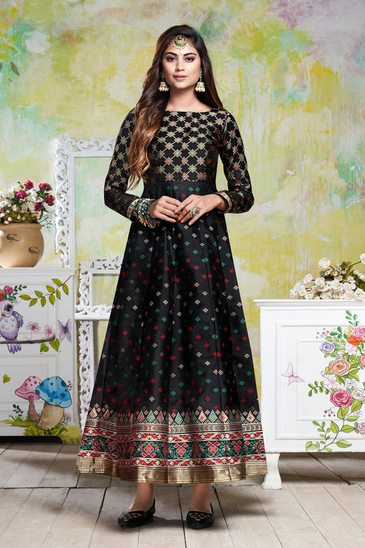 Vaani Creation Semi Stitched Jacquard Silk Gown (Free Size)