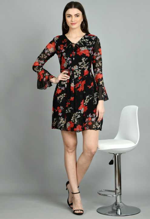 Vaani Creation Women's Georgette Floral Printed Dress